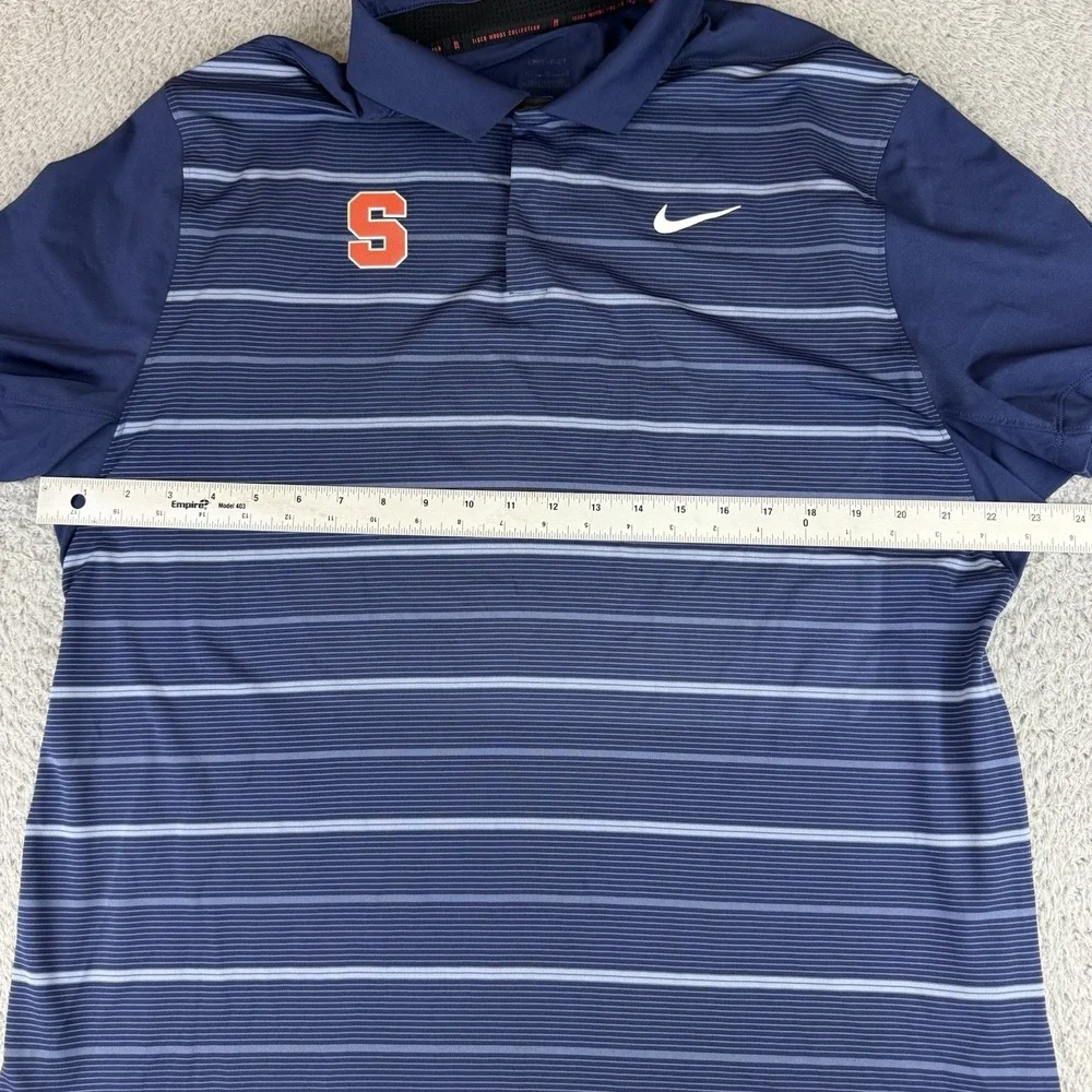 Nike Dri-FIT Tiger Woods Golf Polo Shirt Navy‎ Blue Striped Men's Large Syracuse